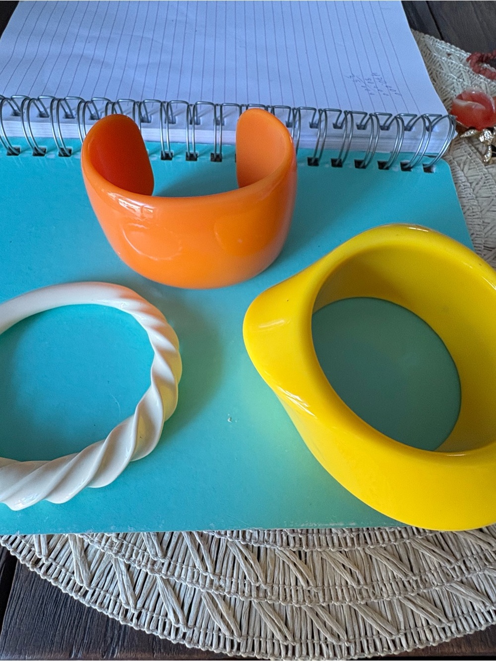 Vintage Bangle Set — Orange, Yellow & White